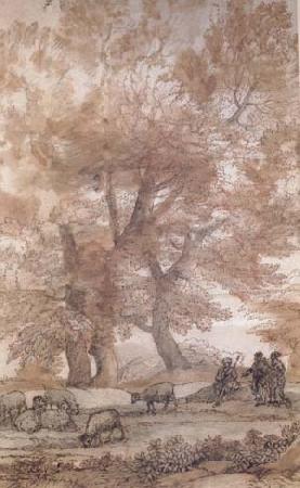 Claude Lorrain Trees,Figures,and sheep (mk17) France oil painting art